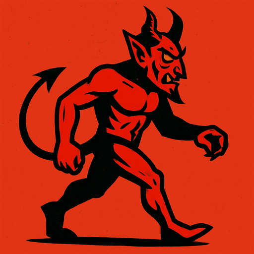 sağdan sola yürüyen bir  cehennem şeytanı.
In-Game asset.  2d.  High contrast.  No shadows