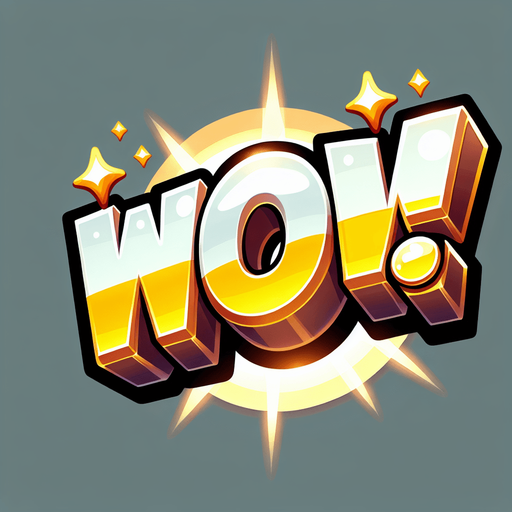 game success graphic, surprised cartoon shiny words, "WOW!".
Single Game Texture. In-Game asset. 2d. Blank background. High contrast. No shadows.