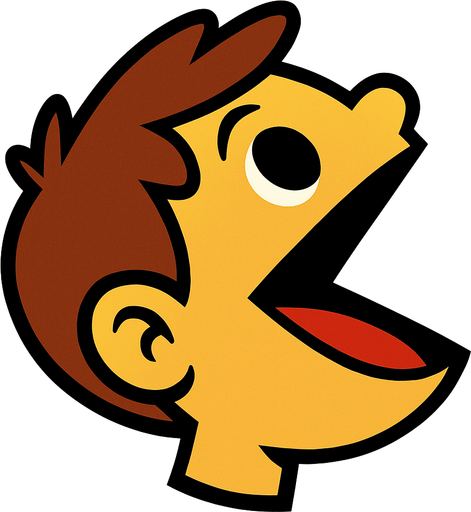 Cabeza de niño con la boca abierta como pacman mirando hacia arriba.
In-Game asset.  2d.  High contrast.  No shadows
