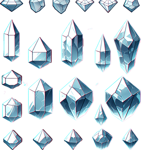 crystal.
Single Game Texture. In-Game asset. 2d. Blank background. High contrast. No shadows.