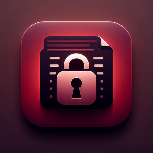 Create a square app store icon with rounded corners, specifically designed for a 'Locked' application. Center the icon with a sleek and minimalist padlock symbol to clearly represent security and protection. Overlay the padlock on a subtle file or document graphic to signify locked or encrypted files. Incorporate faint lines of code or binary digits within the file graphic to add a modern, tech-savvy touch. Use a background gradient transitioning from deep crimson to dark burgundy, creating a sense of urgency and protection. Add a soft red glow around the icon's edges to emphasize security and advanced technology, ensuring the overall design remains clean, professional, and visually striking.
Single Game Texture. In-Game asset. 2d. Blank background. High contrast. No shadows.