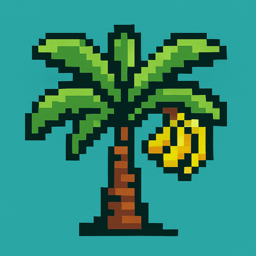 8 bit banana tree.
In-Game asset.  2d.  High contrast.  No shadows