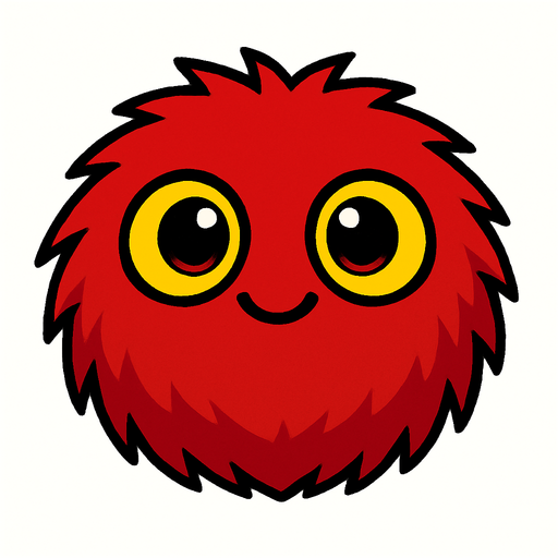 Pelusa roja de ojos amarillos tierno.
In-Game asset.  2d.  High contrast.  No shadows