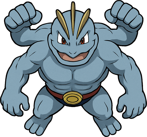 Machamp, visto desde arriba, bien detallado.
In-Game asset.  2d.  High contrast.  No shadows