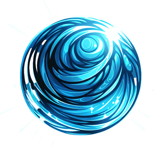 A glowing blue comic energy orb.
Single Game Texture. In-Game asset. 2d. Blank background. High contrast. No shadows.