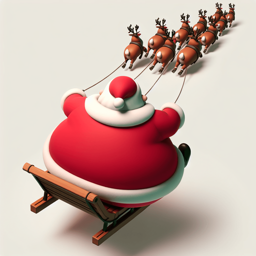 Santa on sleigh pulled by reindeer blank background no shadows flying forward away straight top down Single Game Texture. In-Game asset. 2d. Blank background. High contrast. No shadows.