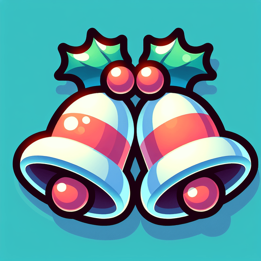 a couple of christmas bells. plastic style. Single Game Texture. In-Game asset. 2d. Blank background. High contrast. No shadows.