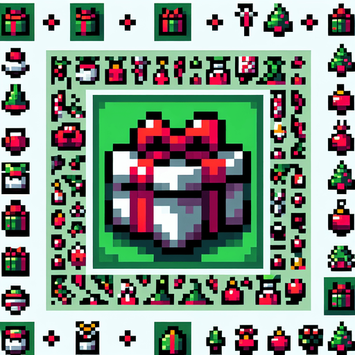8 bit x mas pressent. in game asset. Single Game Texture. In-Game asset. 2d. Blank background. High contrast. No shadows.