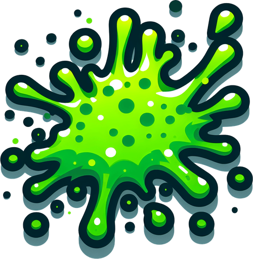 green germs splash out.
Single Game Texture.  In-Game asset.  2d.  Blank background.  High contrast.  No shadows