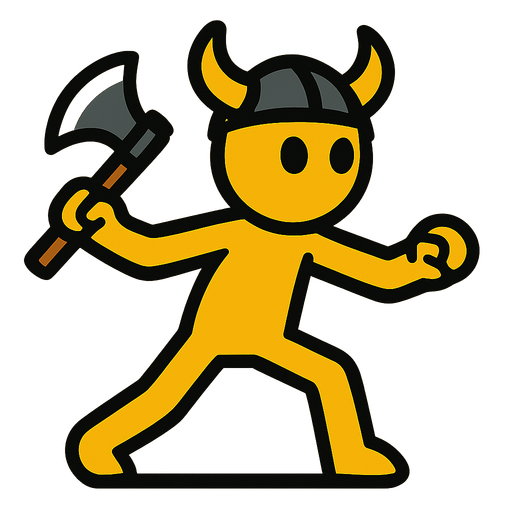 Yellow viking stickman holding an axe and is about to throw it.
In-Game asset.  2d.  High contrast.  No shadows