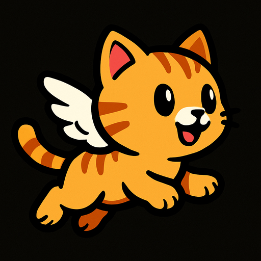 sağa doğru bakan uçan bebek kedi.
In-Game asset.  2d.  High contrast.  No shadows