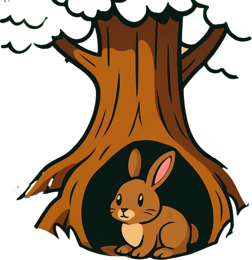 gambar 2d anime kelinci hare menunggu dalam lubang tanah di bawah pohon dalam hutan.
In-Game asset.  2d.  High contrast.  No shadows