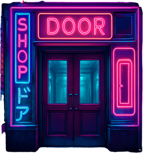 Neon cyberpunk door shop entryway storefront entrance doorway