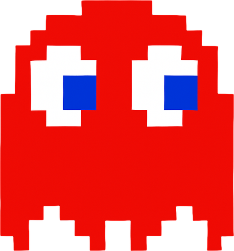 Pacman red ghost.
In-Game asset.  2d.  High contrast.  No shadows