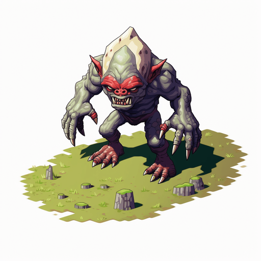 enemy goblin , Pixel art, 16 bit, isometric, SNES, top-down, no background, white background, low resolution, symmetrical, seen from front. No staff.