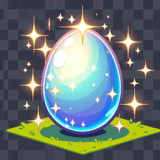 partıltılı yumurta.
Single Game Texture.  In-Game asset.  2d.  Blank background.  High contrast.  No shadows