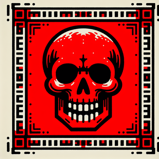 tête de mort rouge.
Single Game Texture. In-Game asset. 2d. Blank background. High contrast. No shadows.