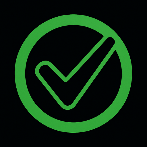 circular check logo.
In-Game asset.  2d.  High contrast.  No shadows