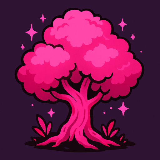 Arbre magique rose.
In-Game asset.  2d.  High contrast.  No shadows