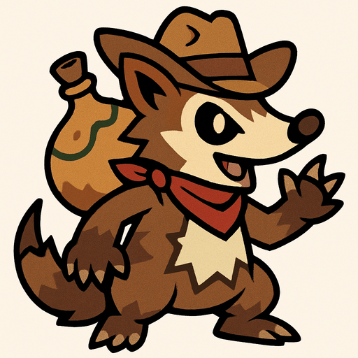 Um monstrinho do tipo Terra inspirado em Pokémon e Digimon estilo invocador aparência inspirada em gambá, nordeste, Cabaça nas costas e faroeste.
In-Game asset.  2d.  High contrast.  No shadows