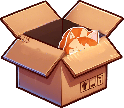 cute Chibi ginger cat look from the box into the camera. Cheeky, happy.