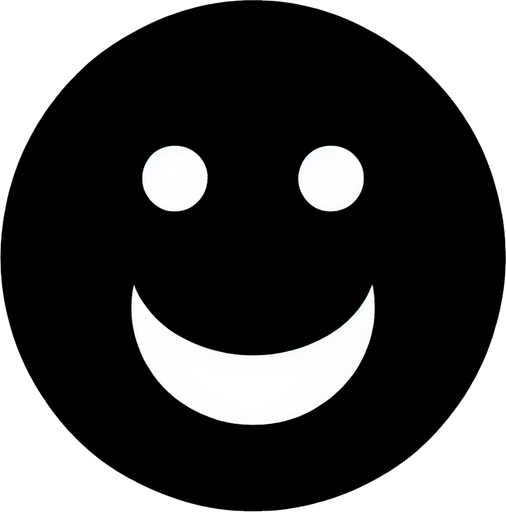 a black oval with a laughing smiley.