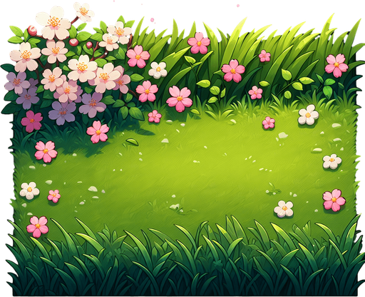 make the image of a grass side with flowers.
Single Game Texture.  2d.  Blank background.  No shadows