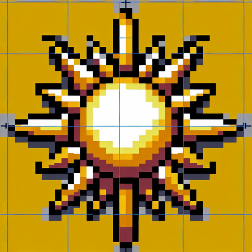 an 8-bit sun
Single Game Texture. In-Game asset. 2d. Blank background. High contrast. No shadows.