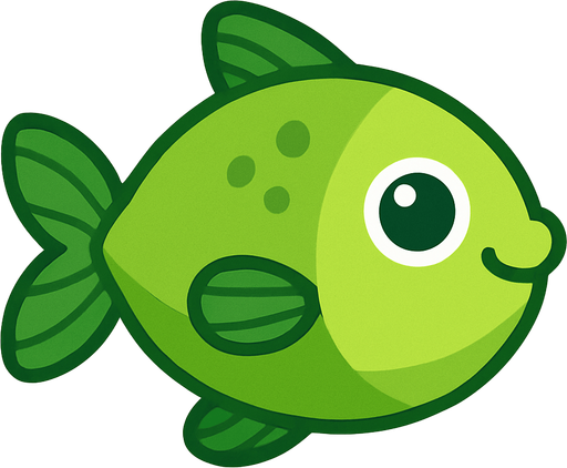 yeşil renk tatlı balık görseli. No background. Transparent background. Blank background. No shadows. 2d. In-Game asset. flat