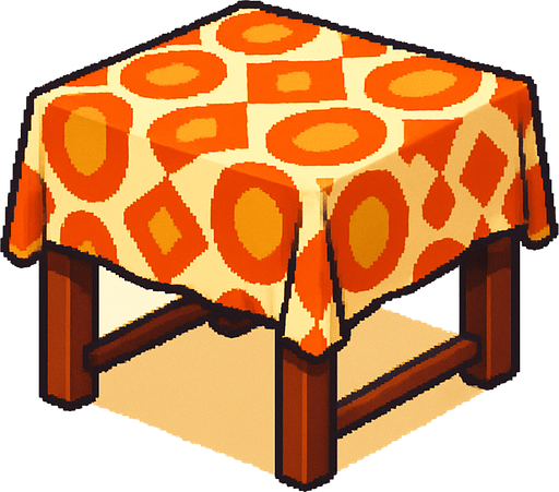 Una mesa con una funda estilo retro , pixelart.
In-Game asset.  2d.  High contrast.  No shadows