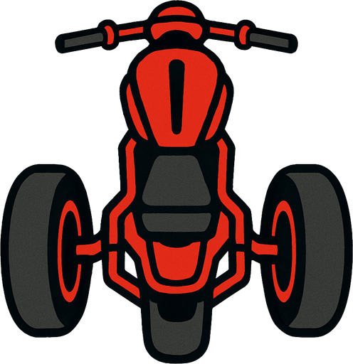 kuş bakışı açısından 3 tekerlekli kırmızı siyah motor.
In-Game asset.  2d.  High contrast.  No shadows