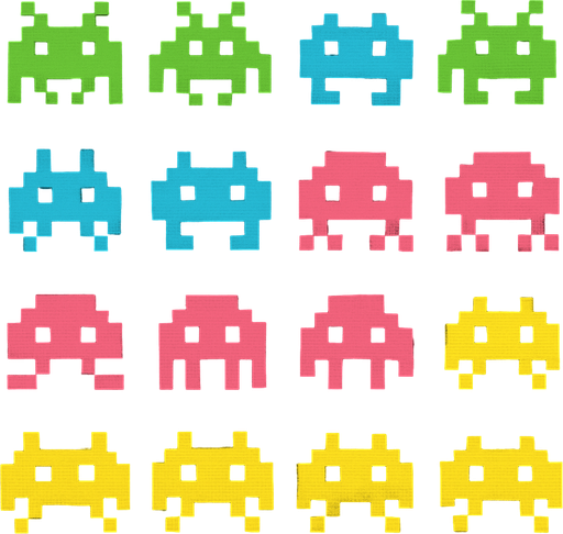 extraterrestres de space in vader de pixeles.
In-Game asset.  2d.  High contrast.  No shadows