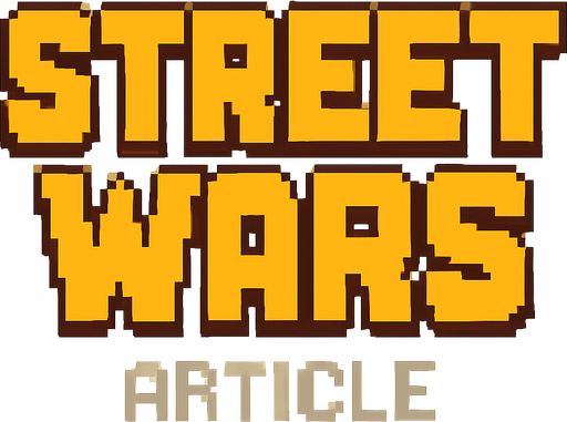 this is the street wars article in the main menu but pixel art style . No background. Transparent background. Blank background. No shadows. 2d. In-Game asset. flat
