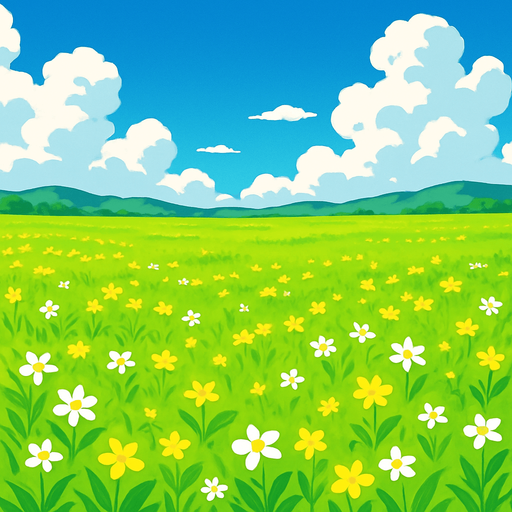 Fond d'écran prairie manga.
In-Game asset.  2d.  High contrast.  No shadows