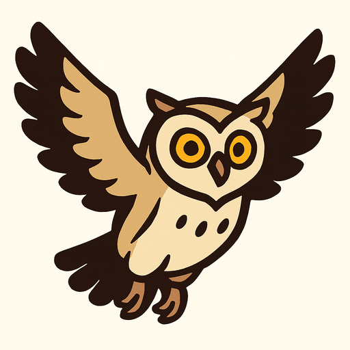 burung hantu terbang.
In-Game asset.  2d.  High contrast.  No shadows