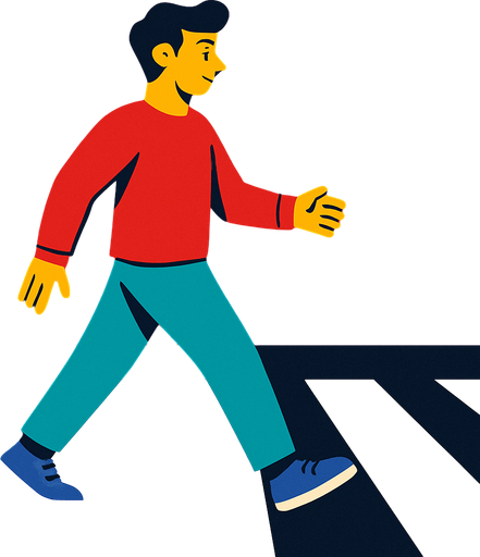 make me a person who crossing the road left to right.
In-Game asset.  2d.  High contrast.  No shadows