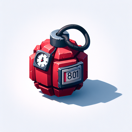 красная взрывчатка с таймером.
Single Game Texture. In-Game asset. 2d. Blank background. High contrast. No shadows.