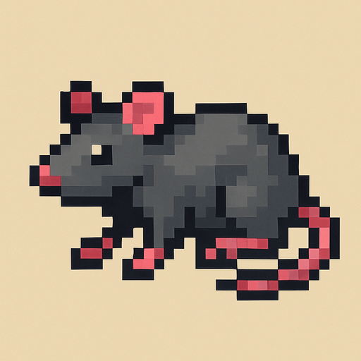 Make a pixilated rat facing left.
In-Game asset.  2d.  High contrast.  No shadows