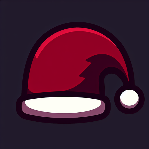 a simple dark red cartoon christmas hat
Single Game Texture. In-Game asset. 2d. Blank background. High contrast. No shadows. No text.