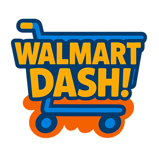 Cart with letters saying WALMART DASH!.
Single Game Texture.  In-Game asset.  2d.  Blank background.  High contrast.  No shadows