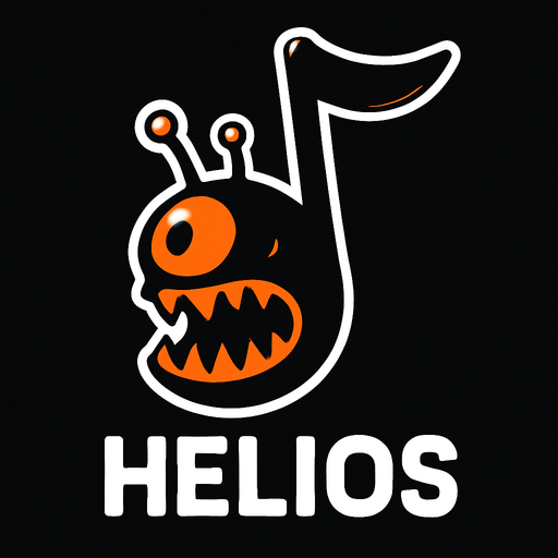 MÜZİK NOTASI ŞEKLİNDE BİR UZAYLI CANAVAR ÇİZ AMA BU KARAKTER PLAYER VE İSMİ HELİOS ONA GÖRE TASARLA. AYAKSIZ. GÖRSELE YAZI YAZMA
In-Game asset.  2d.  High contrast.  No shadows