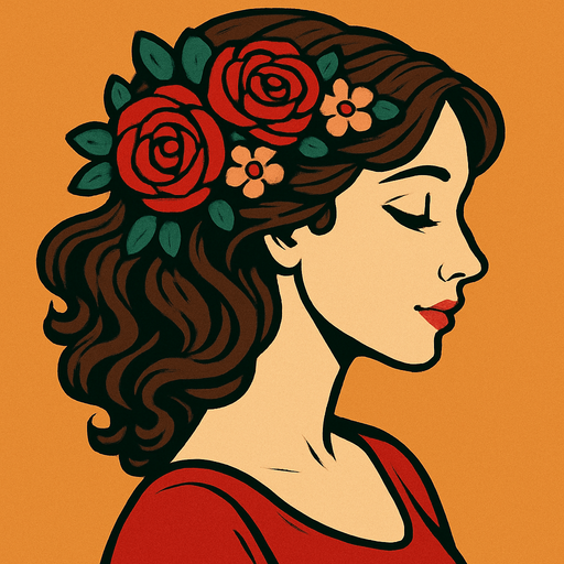a romantic woman profile photo.
In-Game asset.  2d.  High contrast.  No shadows