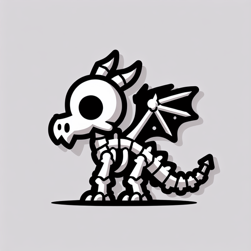 Скелет дракона. Мультяшный.
Single Game Texture.  In-Game asset.  2d.  Blank background.  High contrast.  No shadows