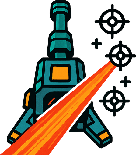 Imagine that a Big laser machine you see from upside. Stands from back to the forward. Tries to hit enemy's..
In-Game asset.  2d.  High contrast.  No shadows