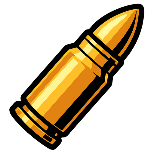machine gun bullet.
In-Game asset.  2d.  High contrast.  No shadows