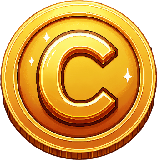 altın coin üstünde C yazsın.
Single Game Texture.  In-Game asset.  2d.  Blank background.  High contrast.  No shadows