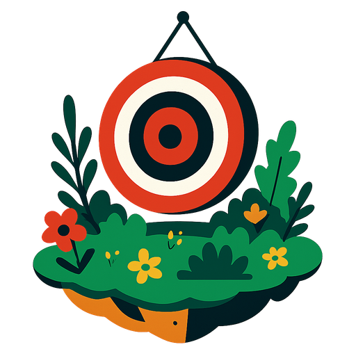 A giant target hanging on a floating garden..
High contrast.  No shadows