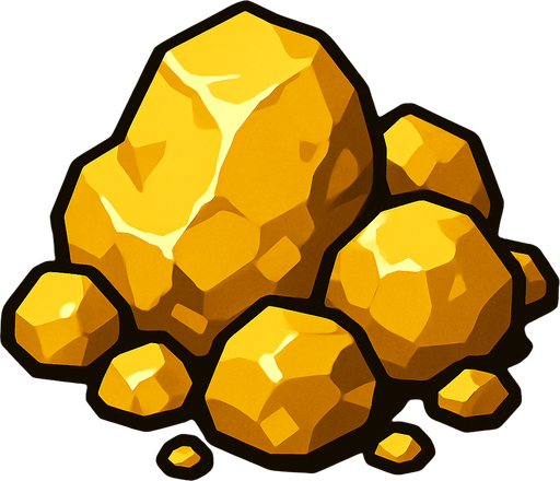 Altın cevheri.
In-Game asset.  2d.  High contrast.  No shadows