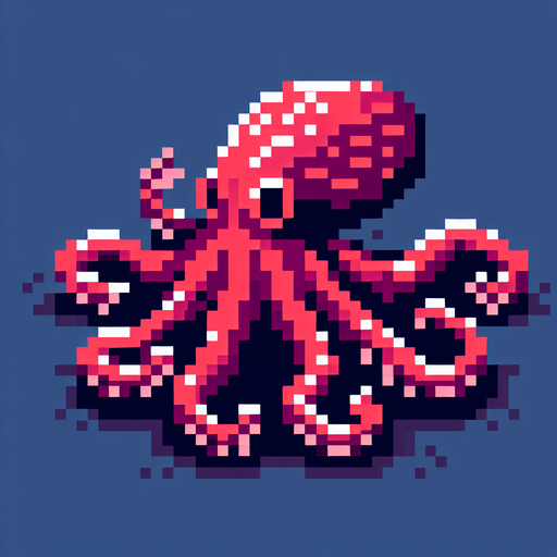 tentacle monster 8 bit.
Single Game Texture. In-Game asset. 2d. Blank background. High contrast. No shadows.