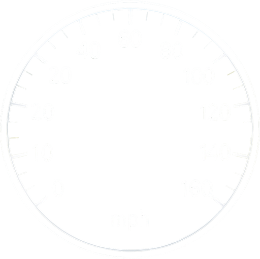 Transparent speedometer without hourhand, white numbers, Front view